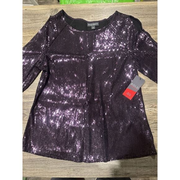 Bold Elements Size Large Purple Sequined Arm Cutout Blouse Top. NWT. Z - Picture 1 of 8